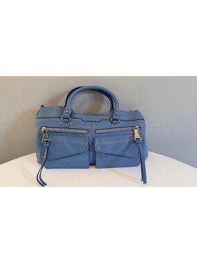 Aimee Kestenberg Blue Leather Satchel With Adjustable Strap & Front Zip Pockets